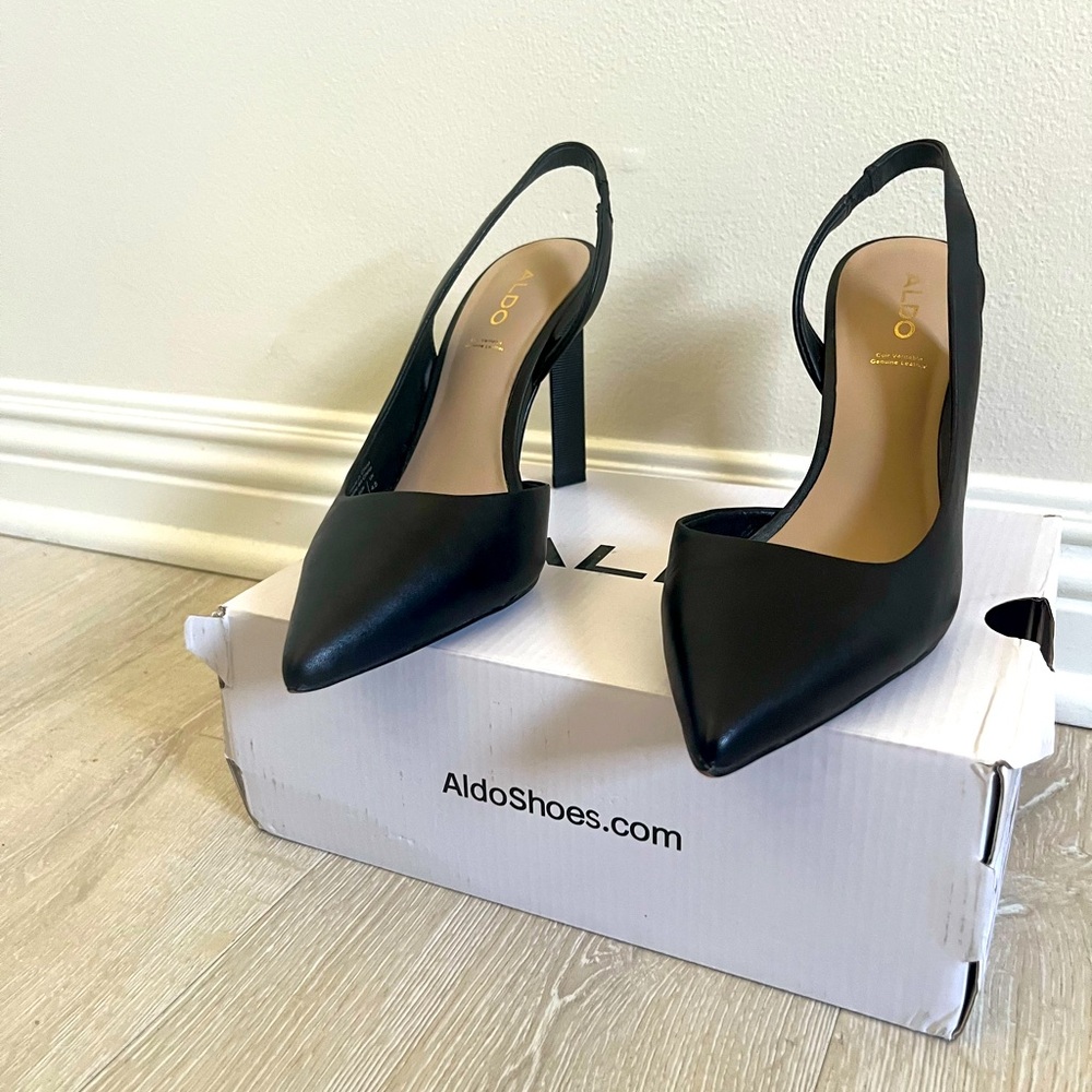 Aldo Black Heels with Pointed Toe and Slingback Design